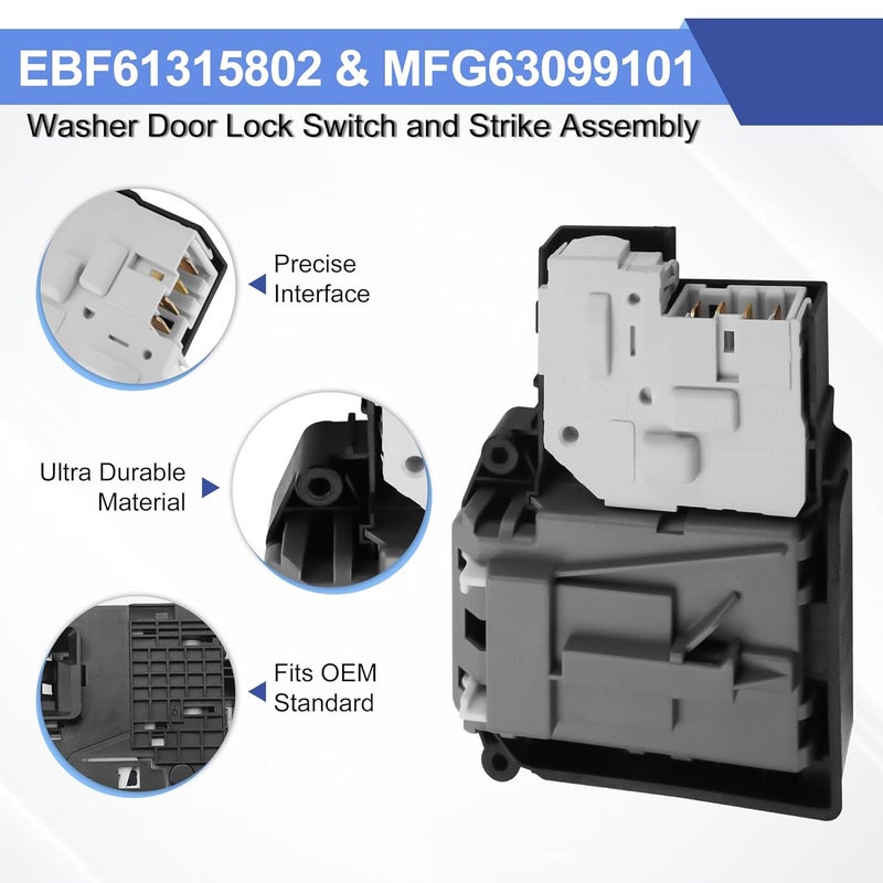 Vypart EBF61315802 Washer Door Lock Switch with MFG63099101 Strike - for LG WM3770HVA WM3770HWA WM9000HVA & Kenmore 79641262610, Replaces EBF62534401 Door Latch - Image 2